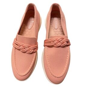 New !Vivaia Coral Pink Knit Braided Strap Loafers Slip On Shoes Womens 37.5